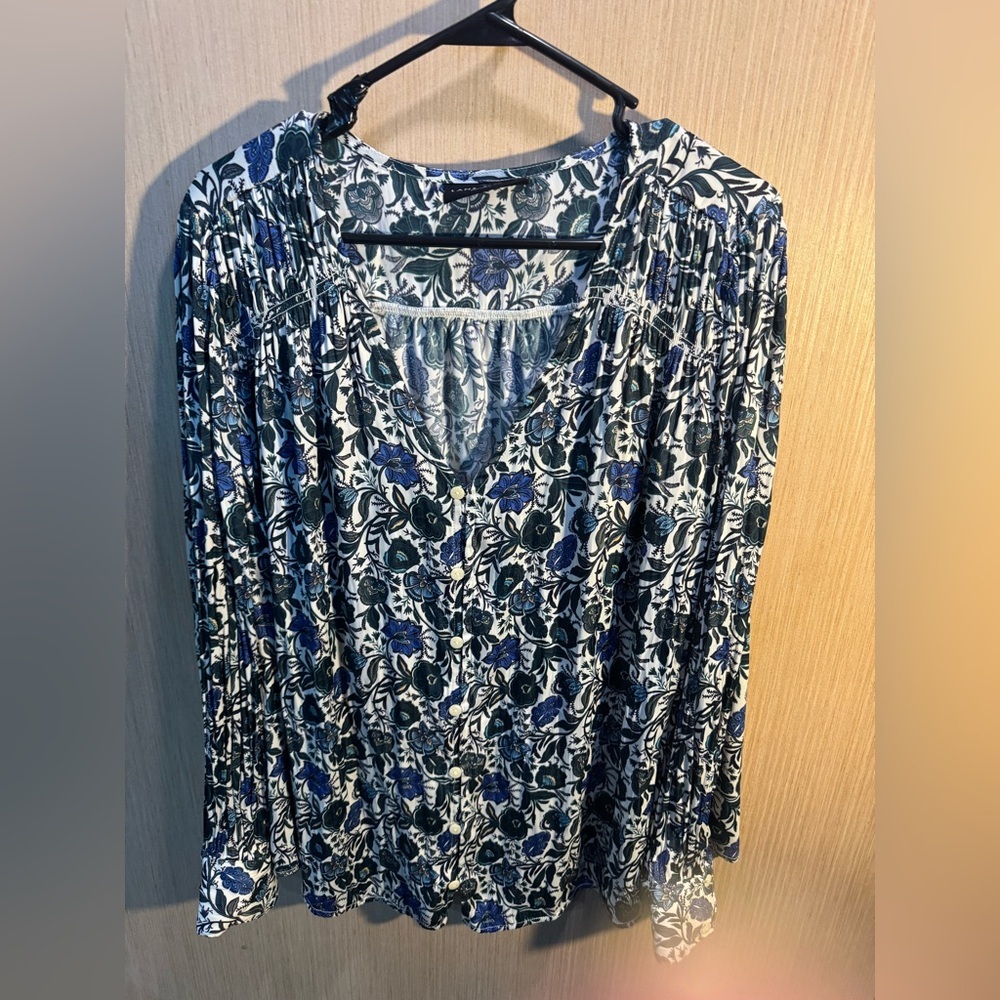 Lane Bryant Blue and Green Floral Long Sleeve Top Size18/20